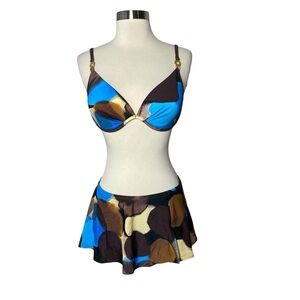 Tara Grinna Blue and Brown Patterned Bikini Set